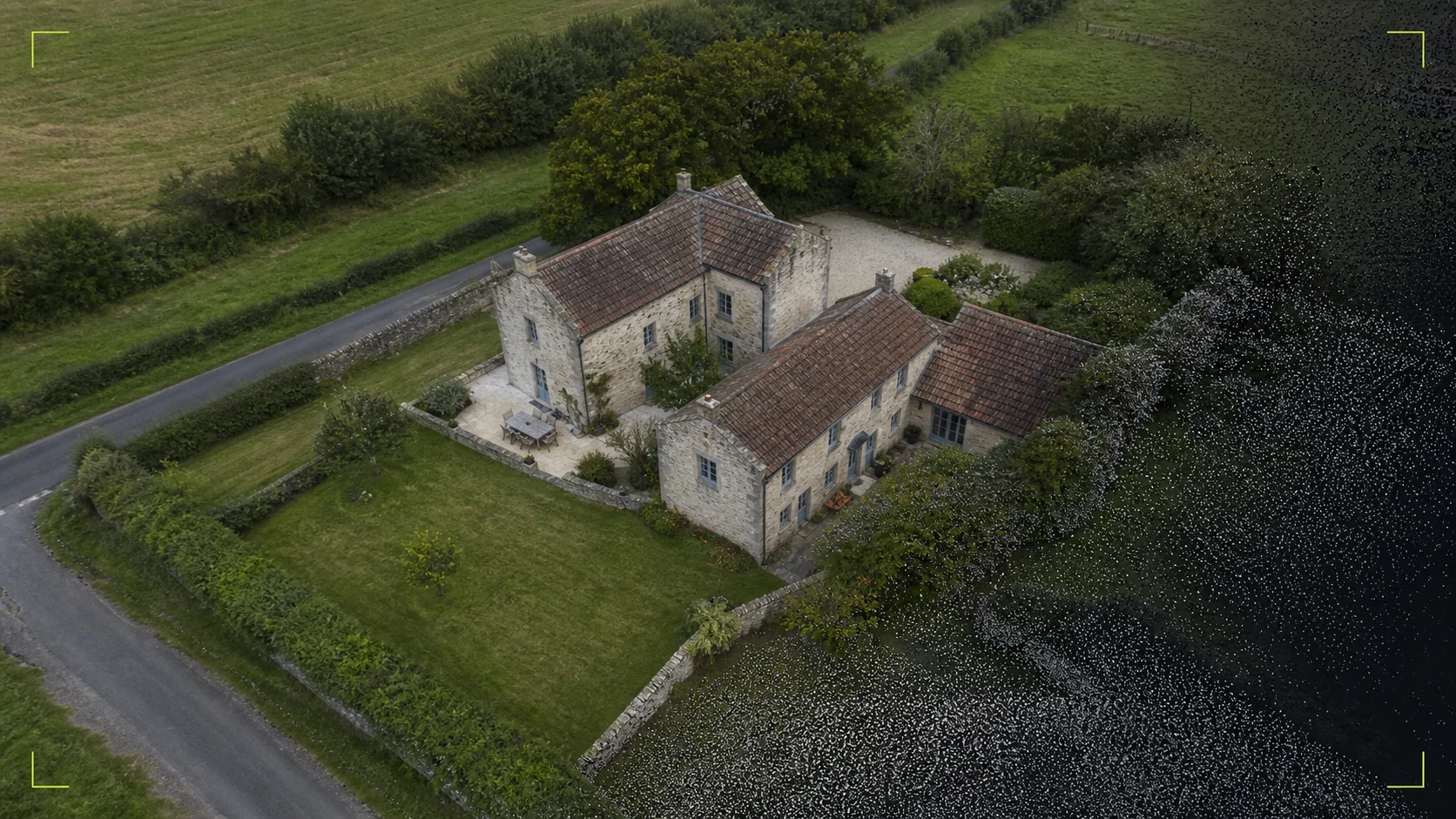 Aerial photogrammetry capture of a compact Somerset property